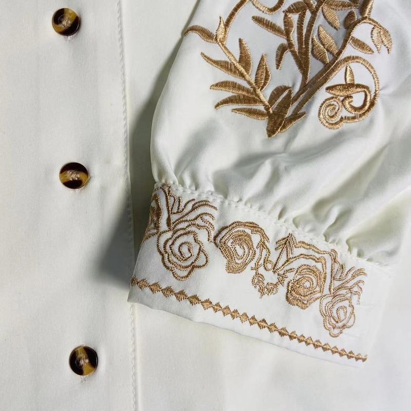 Блузка женская элегантная винтажная рубашка с вышитым цветочным топом с длинным рукавом корейская офисная женская негабаритная роскошная дизайнерская королева