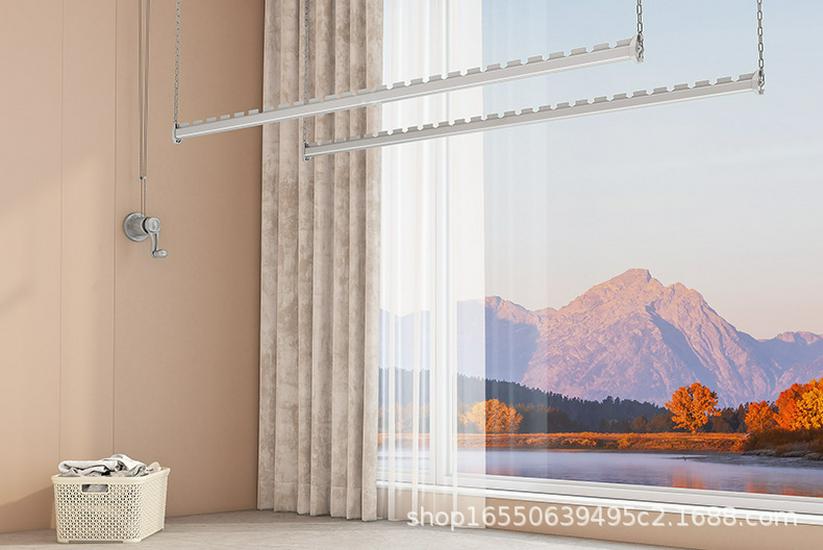 Manual Hand-Crank Double Rod Clothes Drying Rack for Balcony