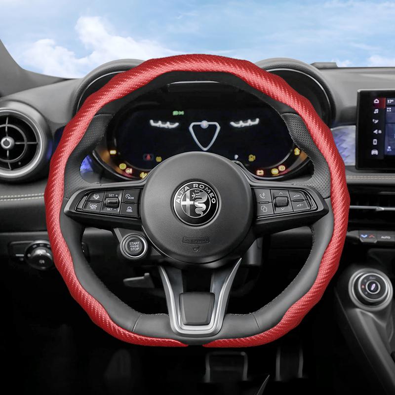 Suitable for Alfa Romeo Carbon Fiber Texture Steering Wheel Cover Snap-On Wave-Shaped Sports Design Protective Case Giulia 952 Stelvio 949 147