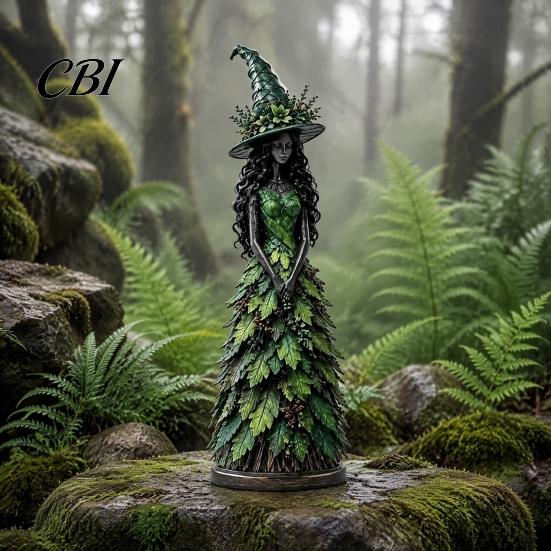 Autumn Home Decor Witch Figurine Statue, Resin Halloween Fall Tabletop Decor, Seasonal Mantle Display Shelf Ornament for Mantel Fireplace Desk Tiered