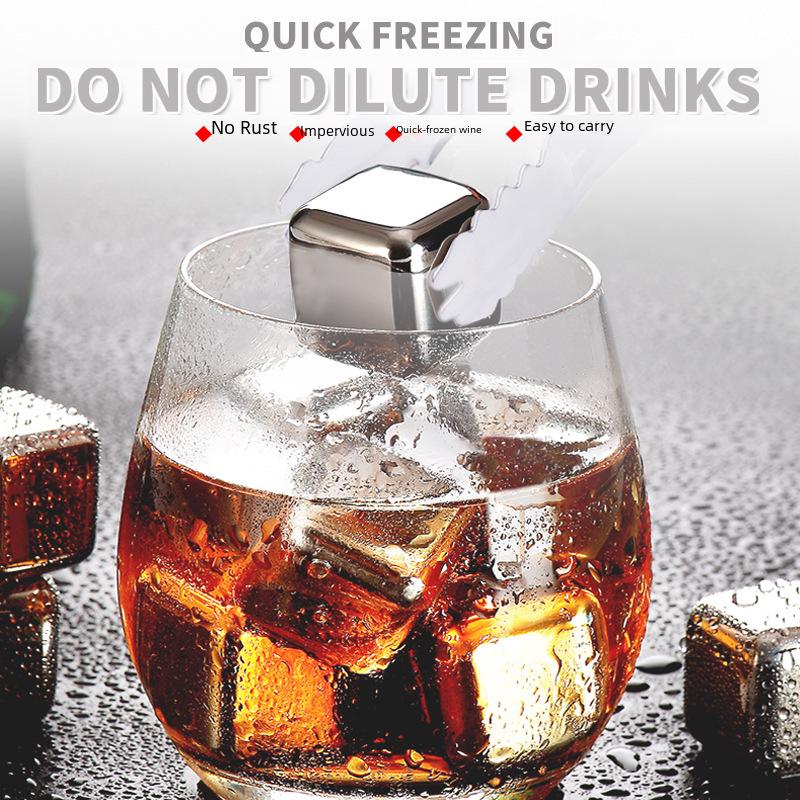 Набор кубиков льда для виски из нержавеющей стали с золотым покрытием - металлическая быстрозамораживающаяся сталь 304 для виски, вина и многого другого