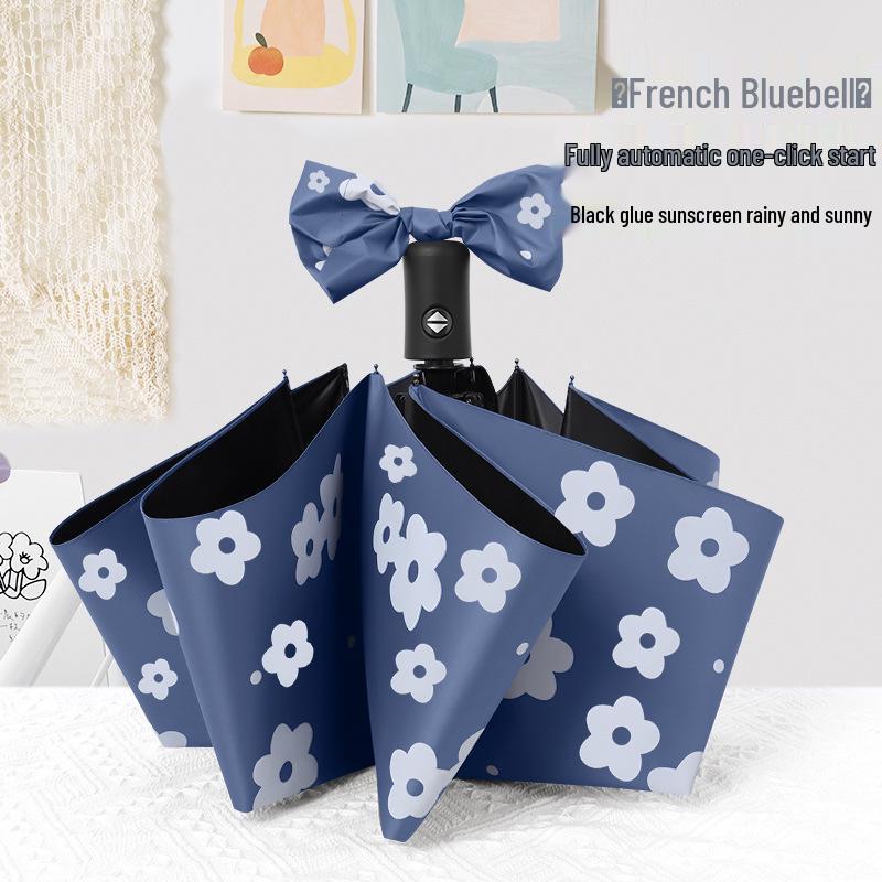 Automatic Floral Oil Painting Umbrella - Portable, Sturdy, Black Glue Sunscreen Parasol