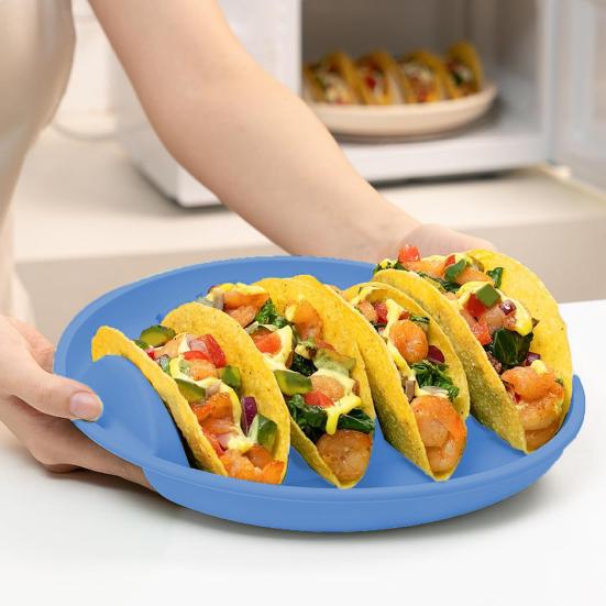 Silicone Taco Holder Plates Large Capacity Taco Rack with Dividers BPA-Free Non-Slip Tortilla Plate Stands Taco Serving Tray