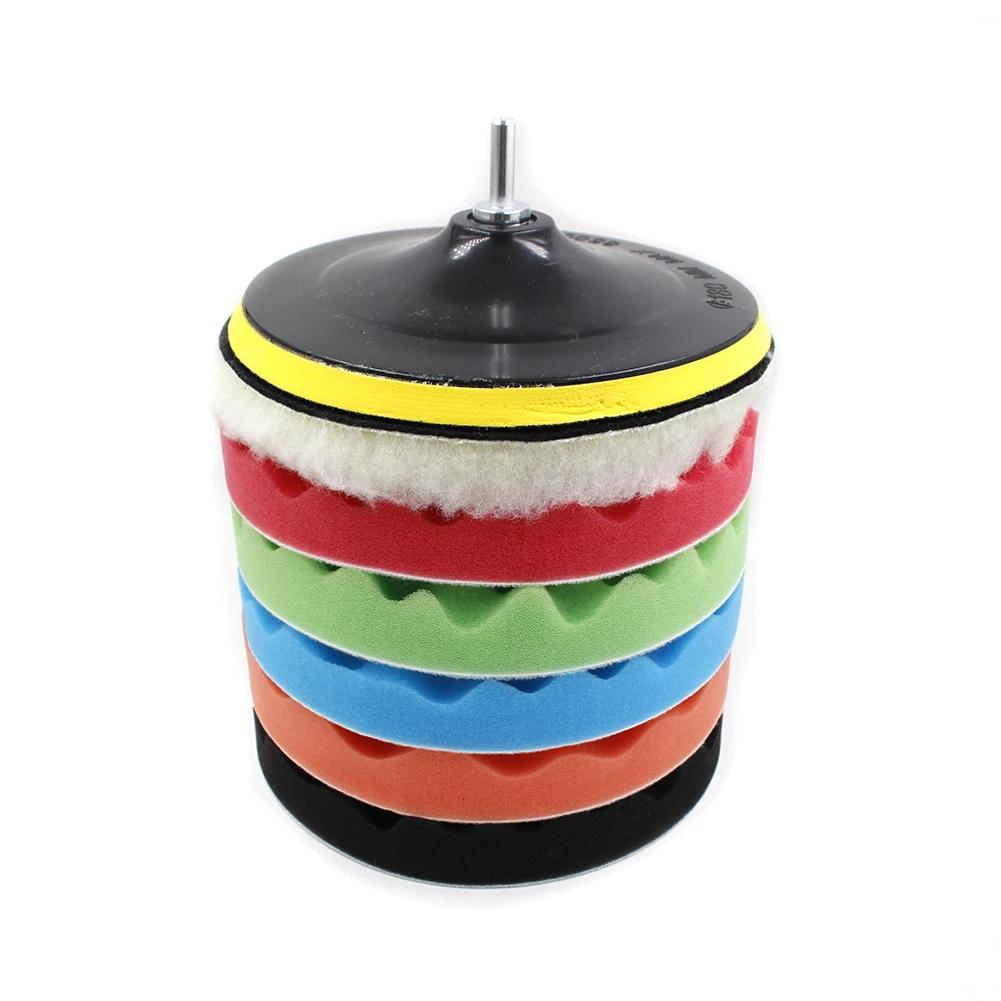 8Pcs/Set Polishing Pad Car Sponge Polishing Pad Kit 3/5/6/7 Inch Sponge Buffing Waxing Pad for Car Polisher Drill Adapter