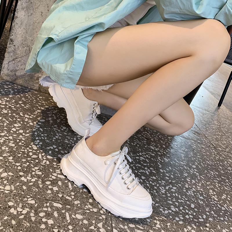 2021 Spring New McQueen Dad Shoes Platform Canvas Shoes Inner Height Increase Versatile Muffin Lace-up Sneakers Children