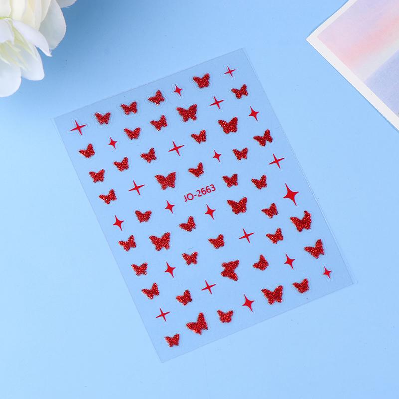 Розовая бабочка Бабочка Бант Наклейки для ногтей Блестящие лазерные 3D бабочки Наклейки для ногтей Клейкая бабочка