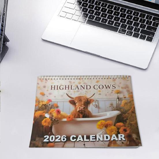 Highland Cow Calendar 2026 Scottish Cow Wall Calendar Hanging Monthly Planner Animal Calendar for Farmhouse Home Wall Decor