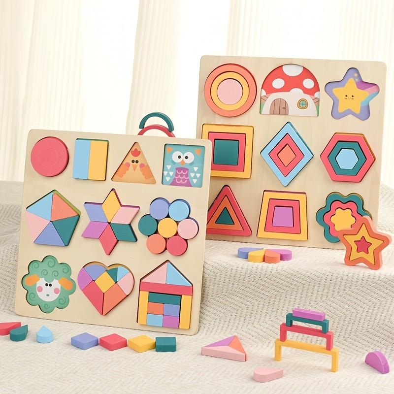 Детские DIY Геометрические Фигуры Игра на Сопоставление Цветов Деревянные 3D Пазлы Блоки для Мальчика Девочки Рождественский Подарок на День Рождения