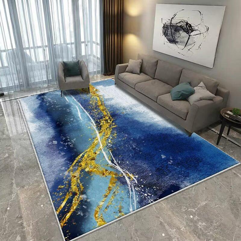 Современный КОВЕР ДЛЯ ГОСТИНОЙ Нескользящий Домашний Декор Роскошный Легкий Роскошный Золотой Синий Ковер для Зоны Моющийся Коврик для Гостиной Прикроватная Комната