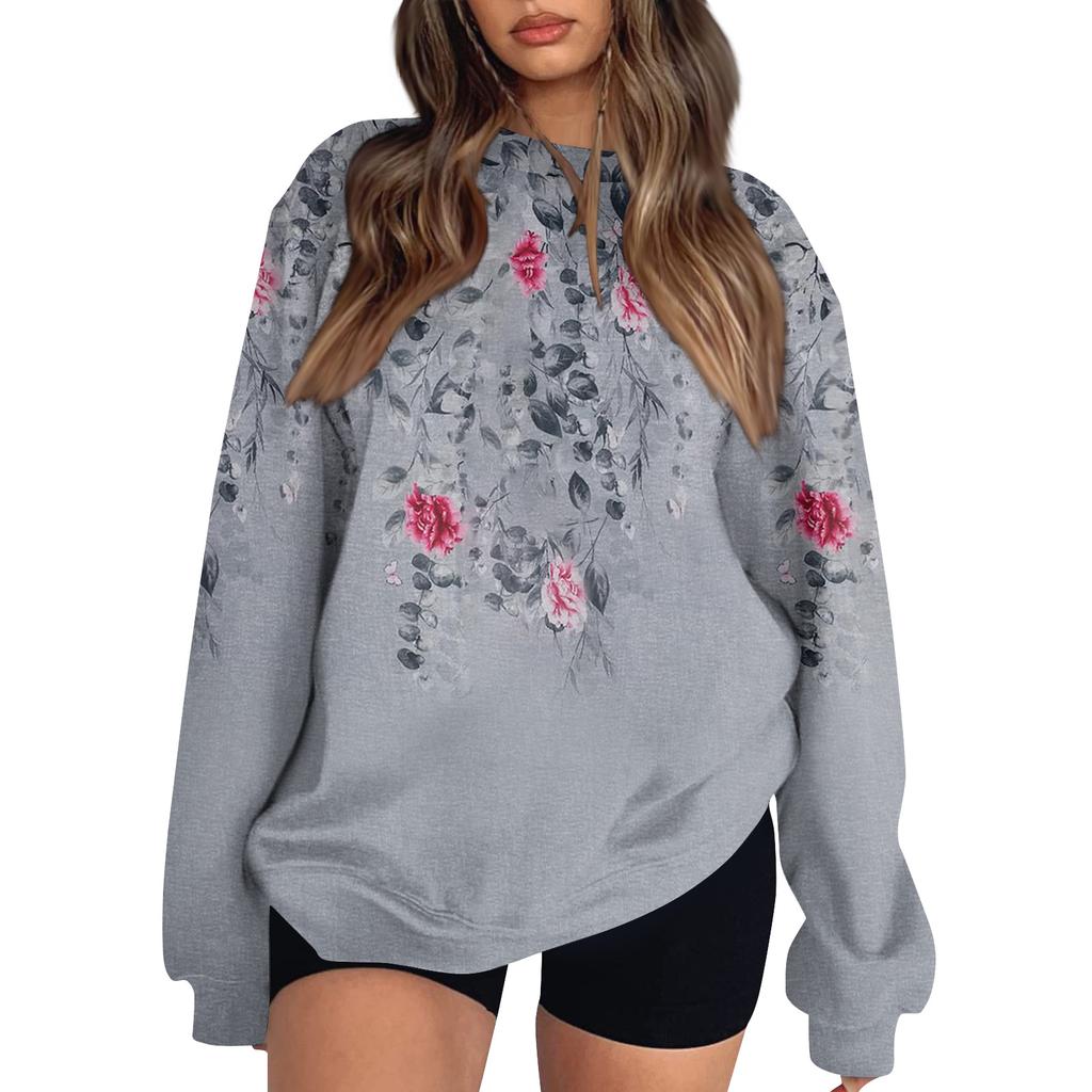 Women Tops Women's Long Sleeve Sweatshirt Casual Crewneck Loose Fit Pollover Fleece Tops