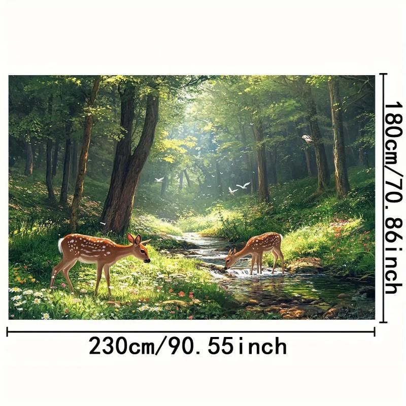 1 piece, 2D flat design, Magic Forest Deer backdrop, realistic deer pattern, for photography and fairytale-themed decoration. (w