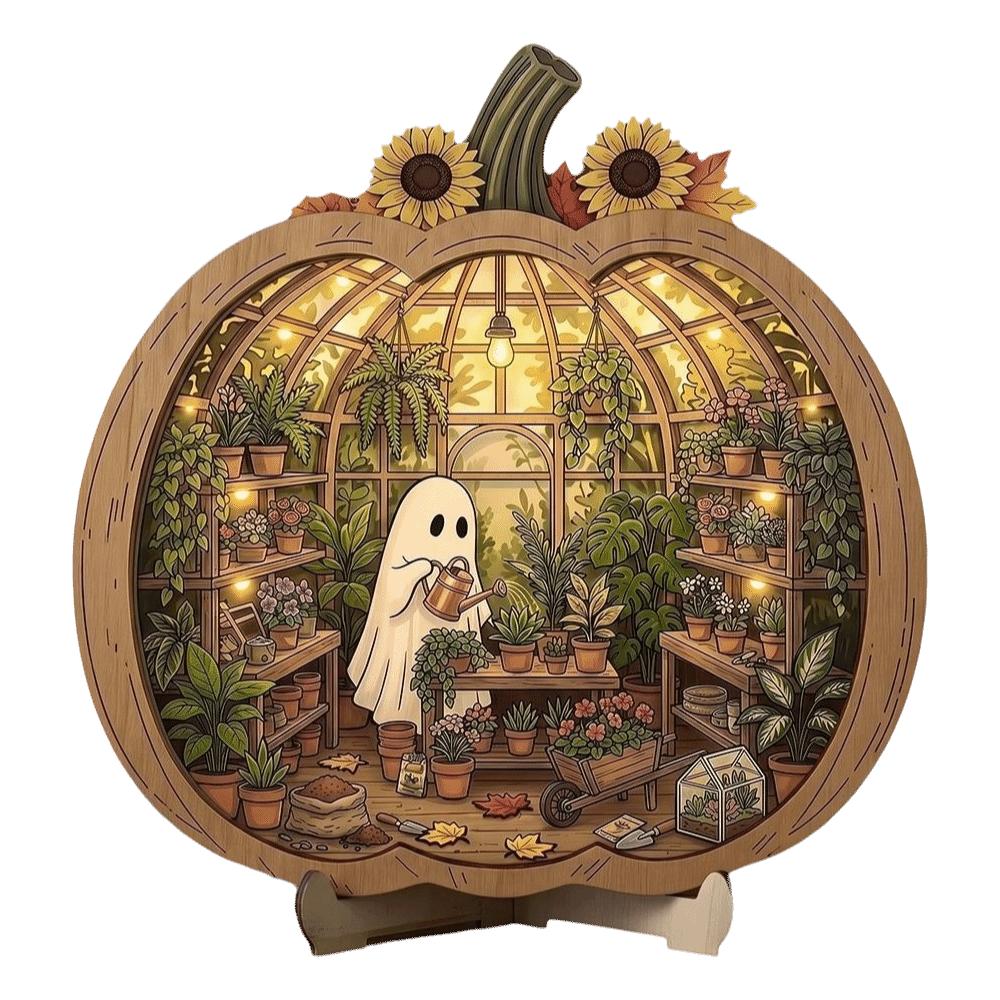 2D Flat Desktop Decoration Wooden Halloween Decorative Plate Funny Pumpkin Ornament Home