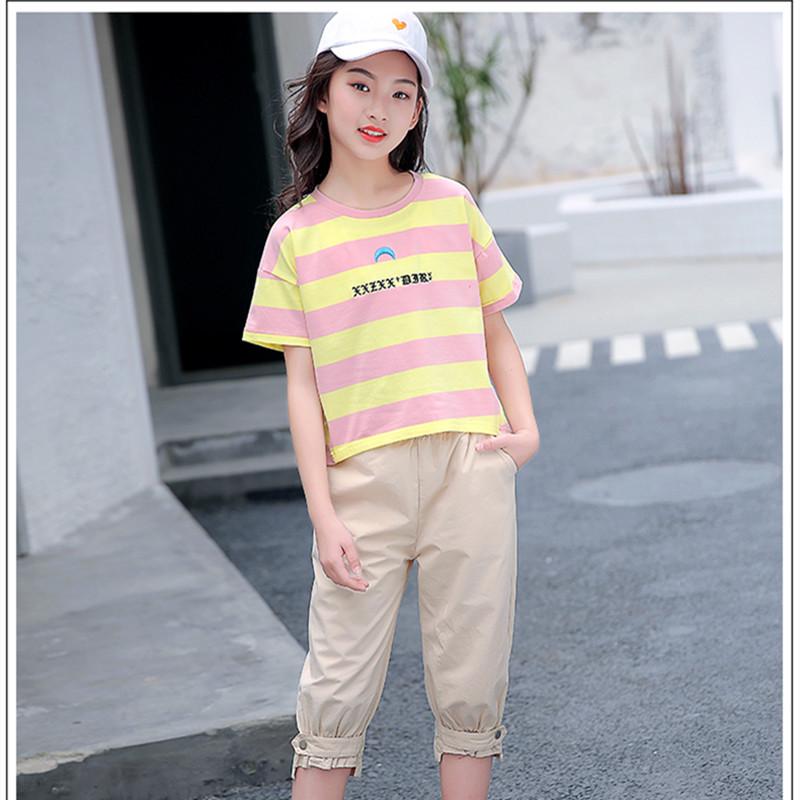 Модный спортивный костюм для девочек 2024: Модный комплект из двух предметов нового стиля для детей постарше - Летняя одежда с короткими рукавами