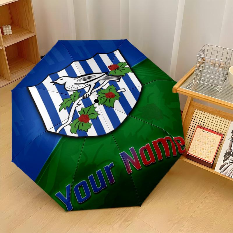 Автоматический 3-складной зонт West Bromwich Albion FC, 8 ребер, ветрозащитный, складной, защита от солнца и дождя, для путешествий на открытом воздухе, для ежедневного использования