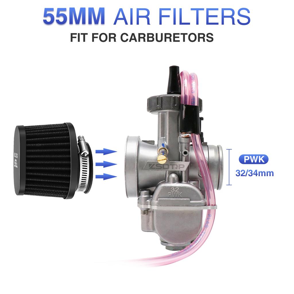 ZSDTRP 2pcs Motorcycle Air Filters 60mm 55mm 50mm Universal for Motorbike Cold Air Intake High Flow Washable Filter