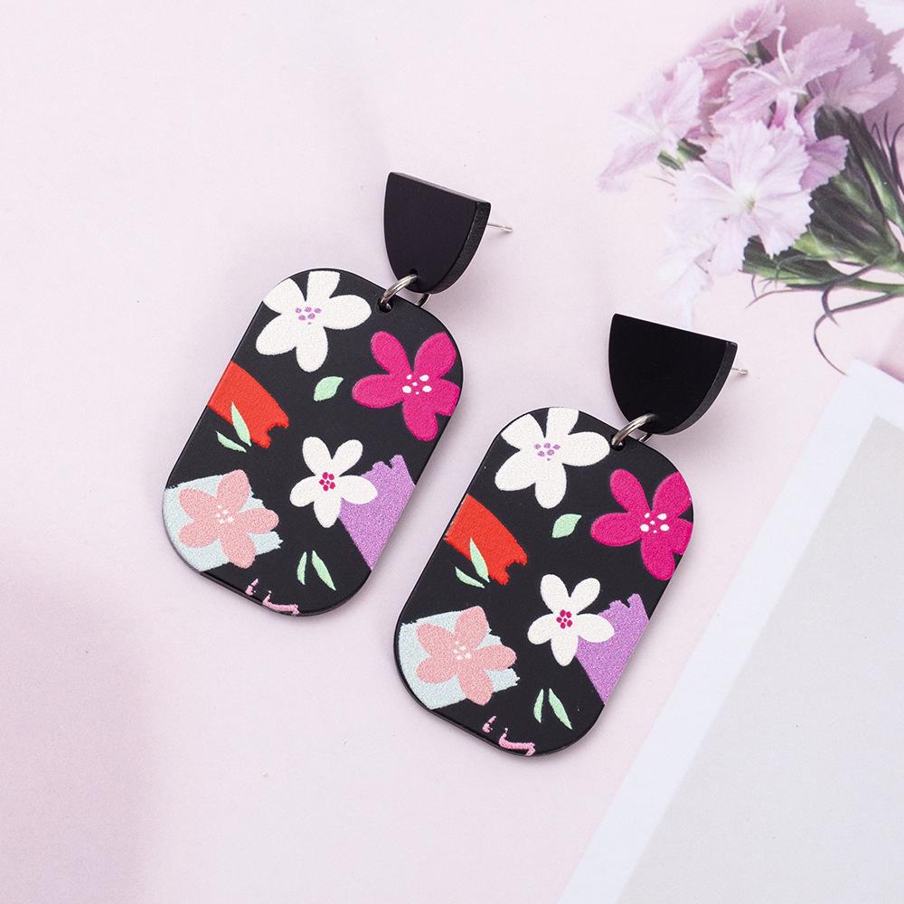 Colorblock Lightweight Acrylic Flower Earrings - Retro Party Jewelry for Women