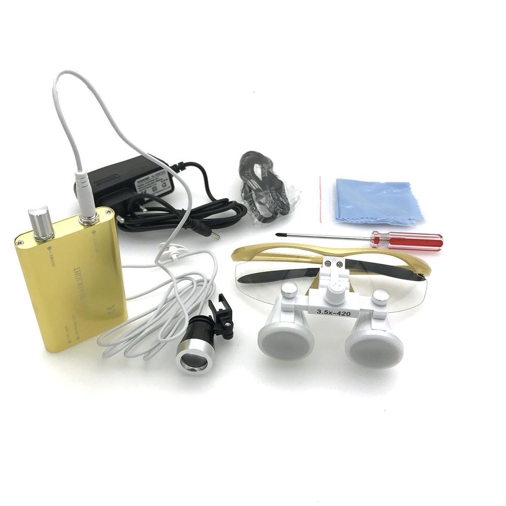 Dental Loupes With Light 3.5X420mm Surgical Binocular Glasses Magnifier with LED Headlight