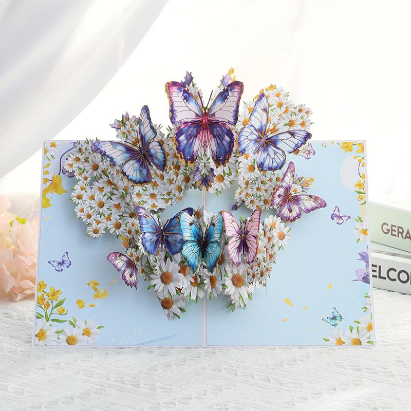 Teacher's Day 3D Pop-up Butterfly Card with Fresh Flowers for Girlfriend