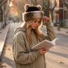 Thicken Fleece Winter Hat Ear Protection Hooded Beanie Fashion Fluffy Panama Hat  for Women