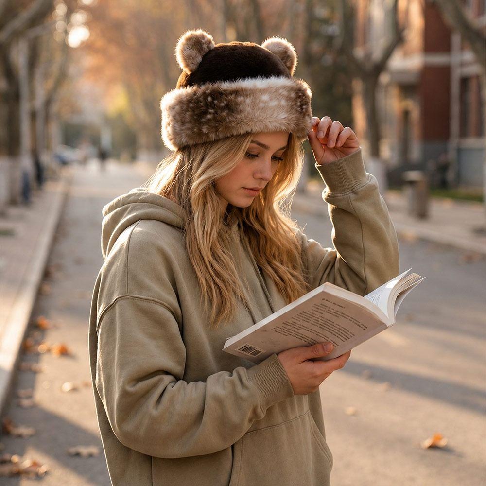 Thicken Fleece Winter Hat Ear Protection Hooded Beanie Fashion Fluffy Panama Hat for Women
