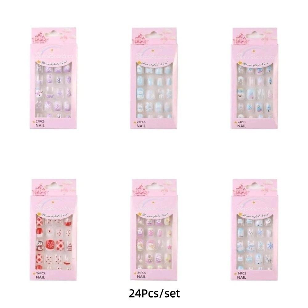 Snowflake Snowman Children Christmas False Nails Bunny Flower Kids Fake Nail Extension  Girls Gift