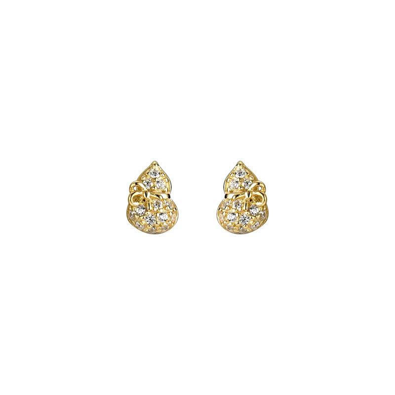 New Chinese Style Full-diamond Bow Gourd Earrings Light Luxury High-end