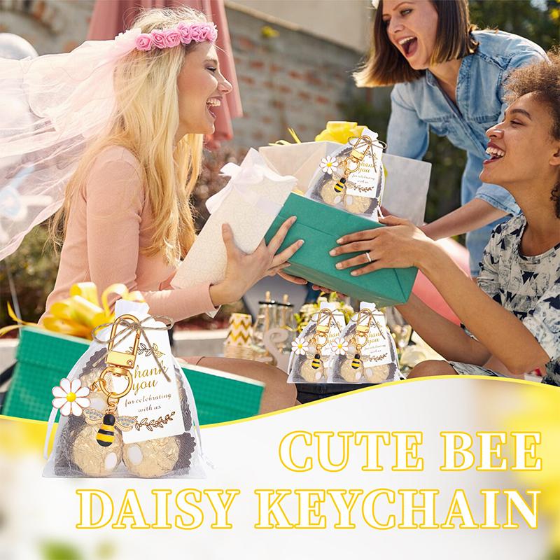 10 Наборов Брелок Пчела Цветок Сувениры для Вечеринки Набор Брелок с Крафт-Бирками Мешочек из Органзы для Гостей Сувенир Детский Душ Свадьба