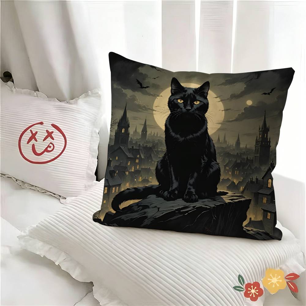 pc Classic Theme Black Cat Pillow Case Fashion Square Pillowcase Bedroom Sofa Room Ins Decoration Leisure
