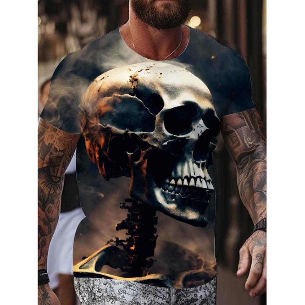 Новая мужская забавная футболка с принтом черепа Костюм Mob Skull Принт Черепа Короткий рукав Летняя Повседневная Свободная Круглый вырез Футболка Дышащий Топ