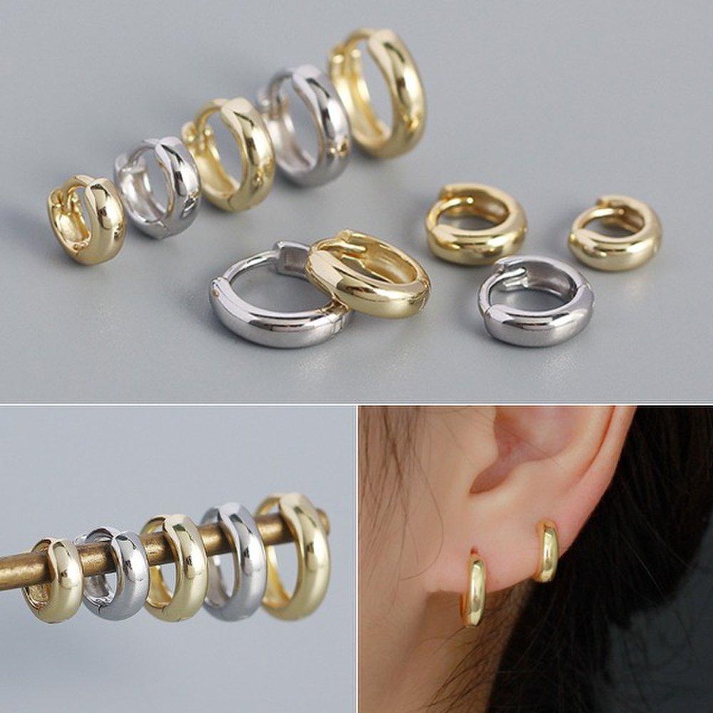 (Pair)P1328W Silver 925 Silver Ring Piercing One-Touch Earrings