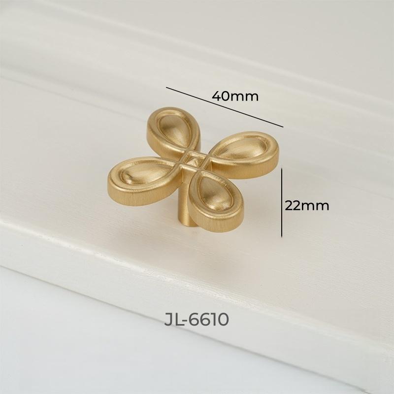 Nordic Solid Brass Eco-Friendly Wardrobe Handles Modern Minimalist Gold Single Hole Floral Cabinet Pulls for Kitchen Dresser