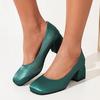 Fashion Fashion Block Medium Heels Women Pumps Shoes Spring Elegant Square Toe Red Green Heeled Party Wedding Shoes Female Large Size 46