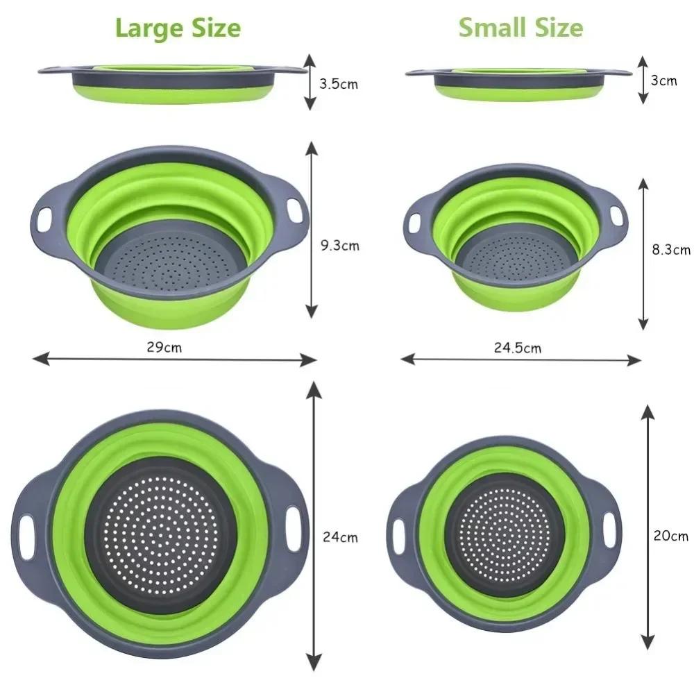 Round Folding Colander Vegetable Fruits Washing Drain Basket Kitchen Gadgets Water Filter Net Silicone Colander Strainer Tools