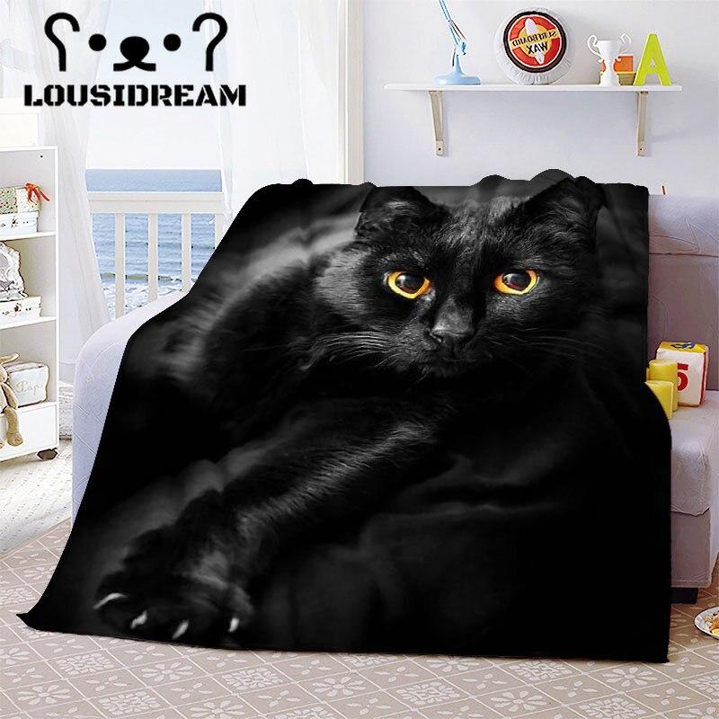 Witch Black Cat Halloween Throw Blanket Cat Mysterious Divination Witchcraft Lucifer Portable Flannel Blanket for Bedding Travel