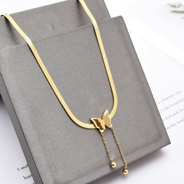 High Quality Butterfly Necklace for Women Gold 316L Stainless Steel Blade Snake Chains Aesthetic Charms Choker Women Jewelry