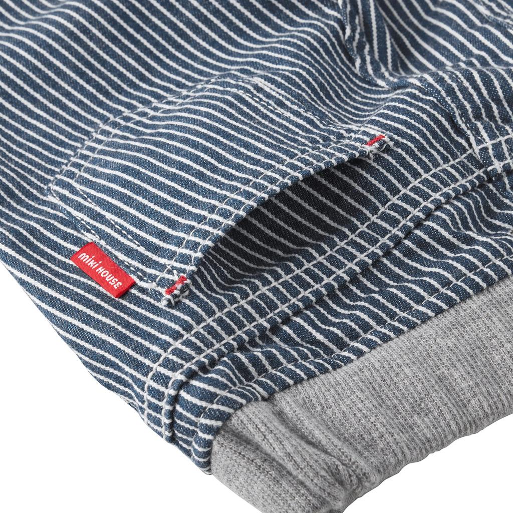 MIKI HOUSE Denim Pants, Long Pants, Hickory, Logo, Simple, Boys, Girls, Baby, Kids, Children's Clothing, 10-3205-490, 80cm, Navy X White