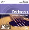 Acoustic Guitar Strings Phosphor Bronze Custom Light 3set Pack X 10 Sets D'Addario .011-.052 EJ26-3D []