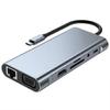 Адаптер-хаб USB C 11 в 1 для ноутбуков. Особенности: 4K HDTV, VGA, быстрая зарядка 100 Вт, 3 порта USB, Ethernet-подключение.