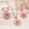 Fashion Cubic Zirconia Flower Drop Earrings Jewelry Sets For Women Rose Gold Color Pendant Necklace