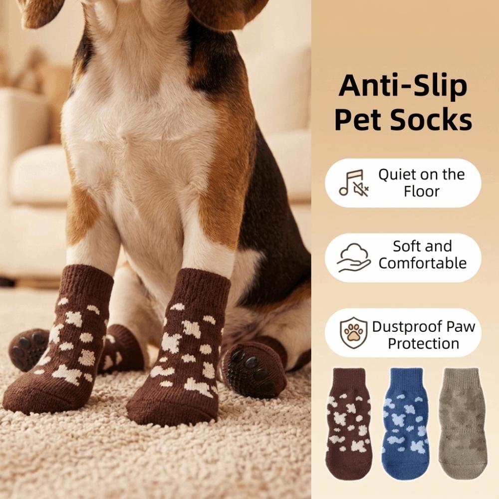 4PCS Wear Resistant Dog Anti-slip Socks Elastic Pet Floor Socks Pet Footwear for Dogs Cats