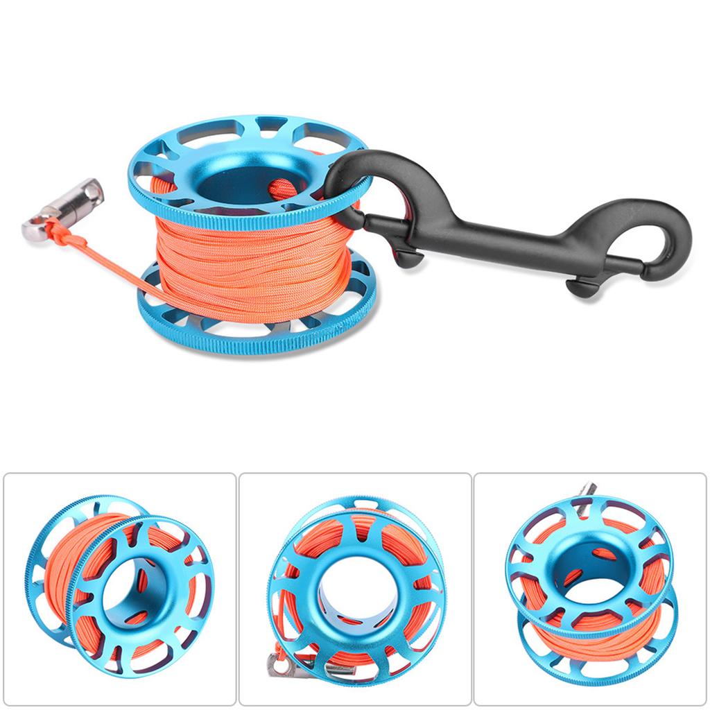 KEEP DIVING Aviation Aluminum Finger Reel Clip Scuba Diving Tech Spool 15m Line(Blue)