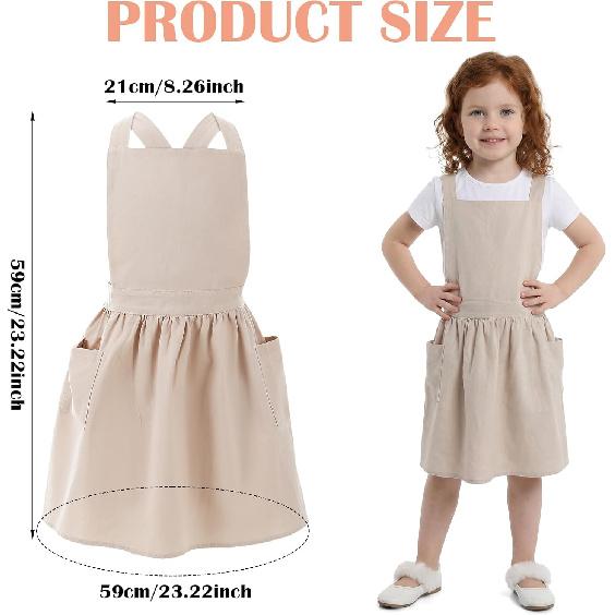 Kids Cross Back Apron with Pockets, Toddler Apron for Girls and Boys, Japanese Style Pinafore Aprons for Toddler Painting, Cooking, Baking, Gardening