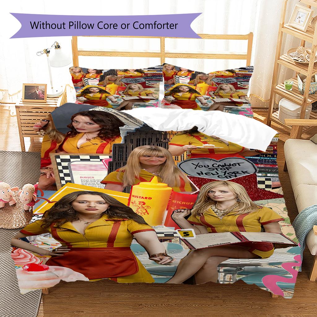 2 Broke American Sitcom Pattern Bedding,Quilt Set Quilt Cover Pillowcase Home Birthday Gift (1 * duvet cover + 2 * pillowcase, without core)