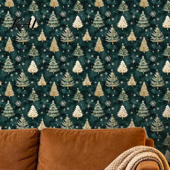 Self-adhesive Wallpaper for Home Christmas Tree Wall Sticker, 150/300cm Gold Green Peel And Stick Wallpaper, Moisture Proof Bathroom Removable