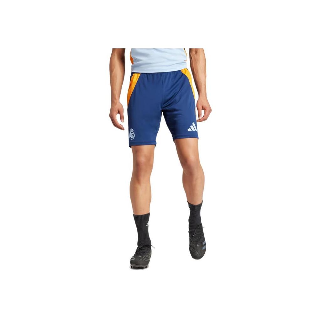 Adidas SS24 Real Madrid Series Color Block Striped Удобные модные дышащие футбольные брюки мужские низы темно-синего цвета IT5105