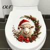 Holiday Toilet Seat Accessories Christmas Sheep Stickers, Self-Adhesive Lamb Lid Decals, Waterproof Festive Wall Stickers Xmas Bathroom Decor for Tank
