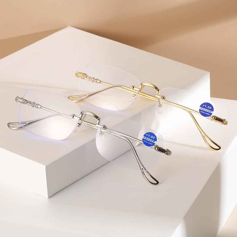 Designer Fashion Reading Glasses Women Men PC Rimless Presbyopic EyeGlasses +1.5 To +4.0 Anti Blue Light Eyewear