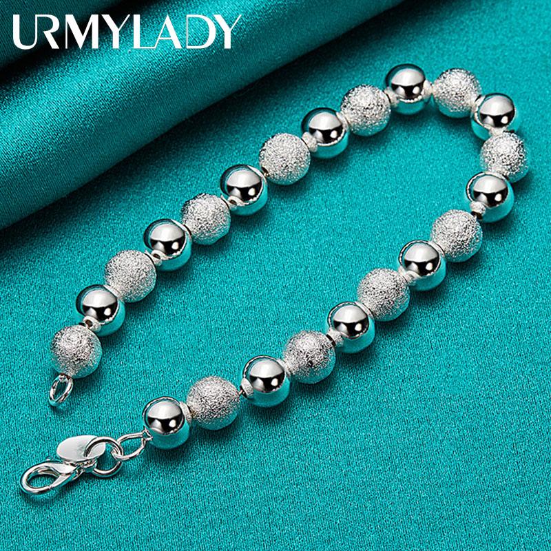 Браслет-цепочка из стерлингового серебра 925 пробы с гладким матовым диаметром 8 мм из бисера для женщин и мужчин, модные ювелирные изделия для свадебной вечеринки