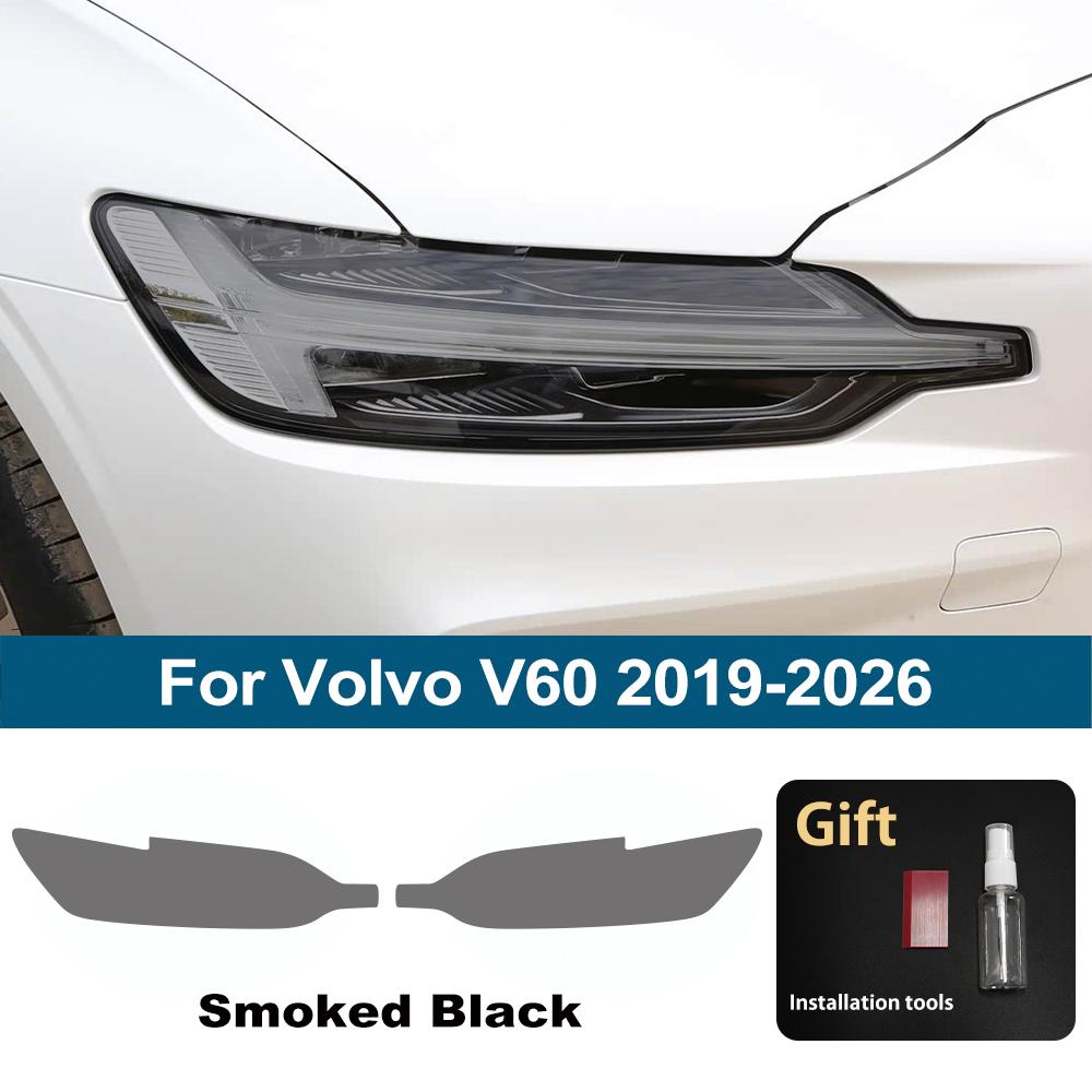 Защитная пленка PPF из ТПУ с защитой от царапин для фар автомобиля Volvo V60 2014-2026, комплект защитной пленки из винила, предварительно вырезанный, высокоглянцевый, дымчато-черный