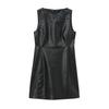 2025 European & American Sleeveless Off-Shoulder Leather Dress: Spring/Autumn Fashion, Solid Color, Women’s Casual Style